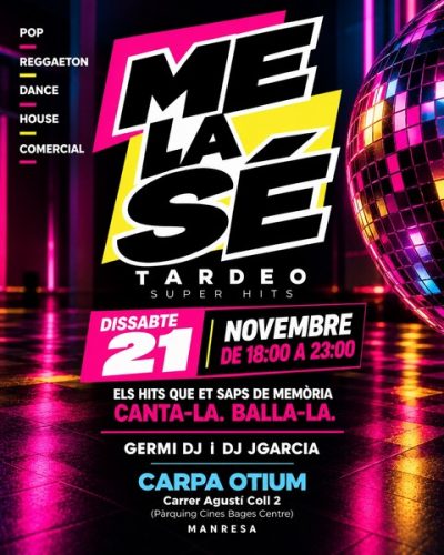 <b>Dissabte, 21-11-26</b>&nbsp;<br><b>ME LA SÉ</b>&nbsp;<br><font color="blue">Anticipada preu reduït</font><br>&nbsp;(inclou consumició)